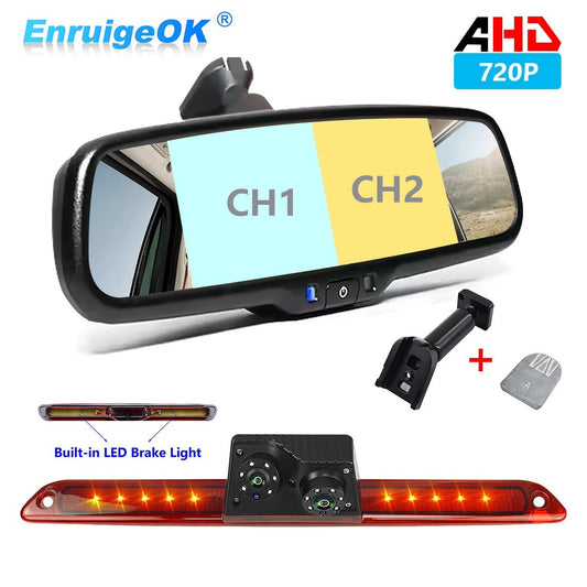 Brake light Dual Camera + 6.86" Mirror 2 Screen For Mercedes Sprinter VW Crafter0
