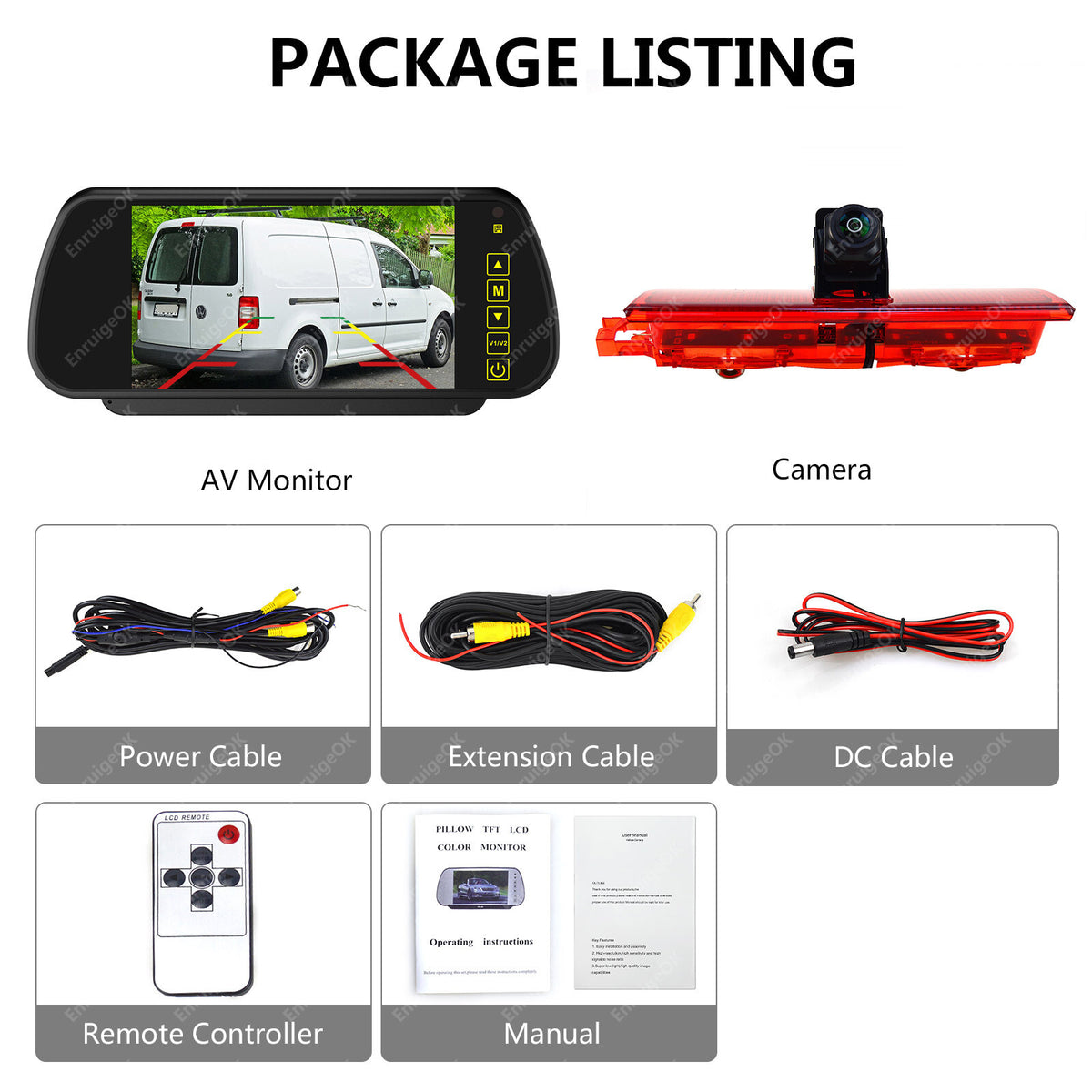 7" Monitor & Rear Brake Light Reversing Camera for Volkswagen VW Caddy Mk35