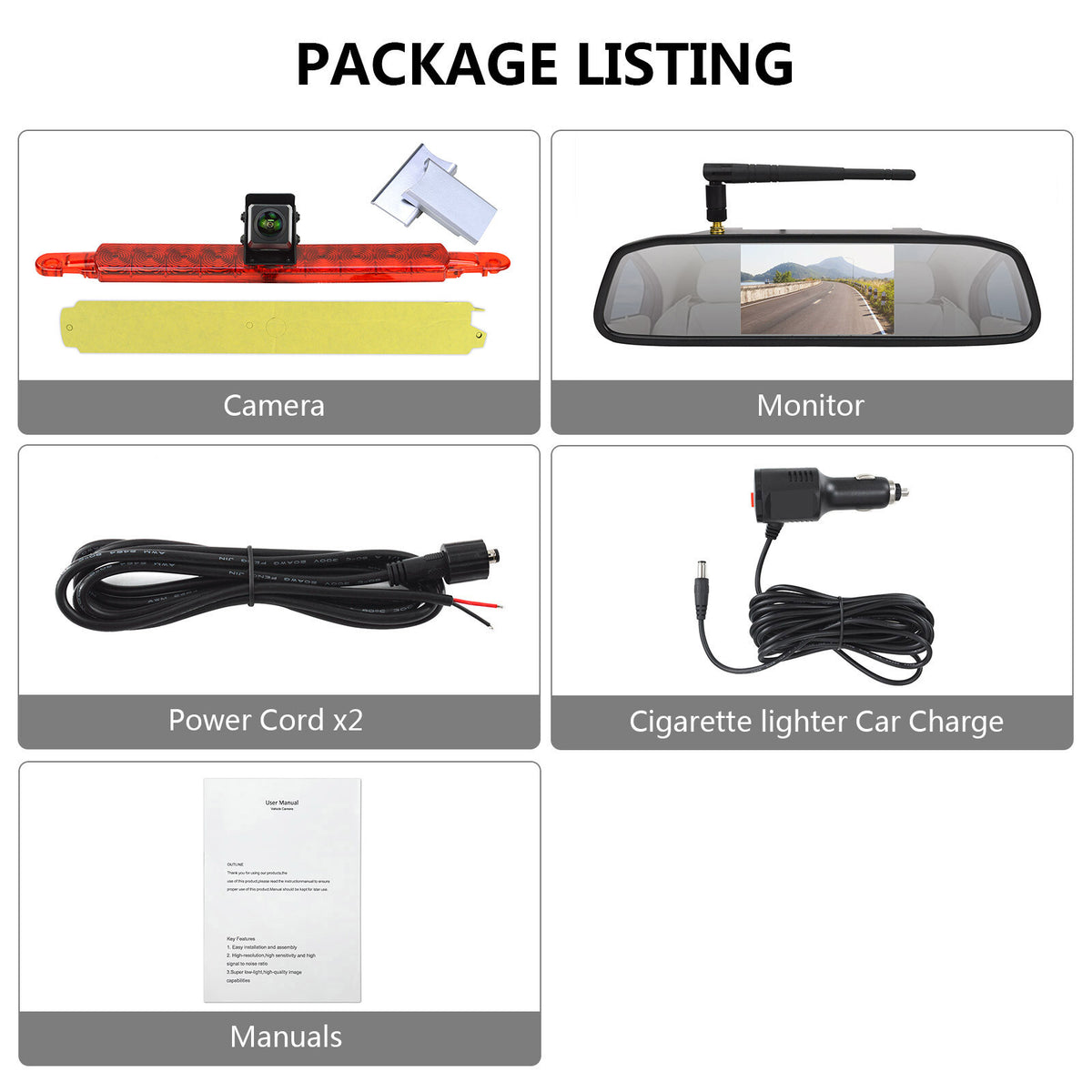 Wireless Rear View Monitor Brake Light Reversing Camera Kit for Motorhomes Van18