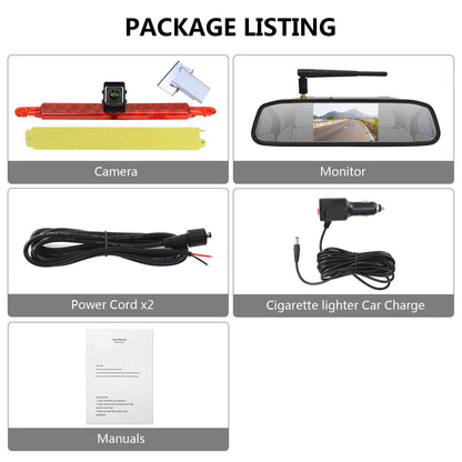 Wireless Rear View Monitor Brake Light Reversing Camera Kit for Motorhomes Van18