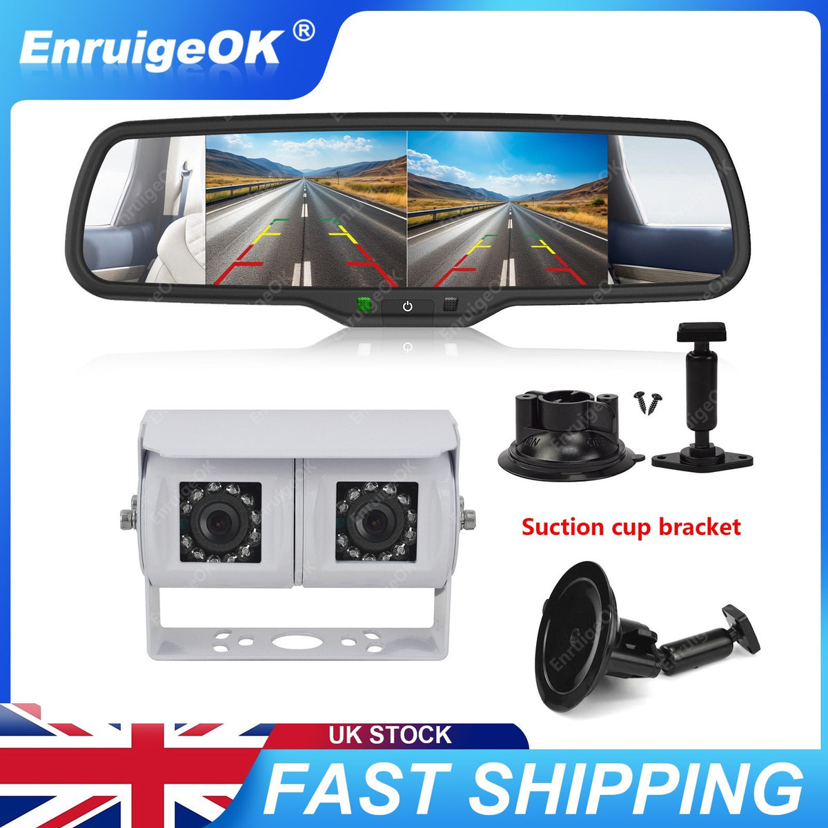 Dual Lens Reversing Camera & Split Screen Mirror Monitor Kit for Commercial Van0