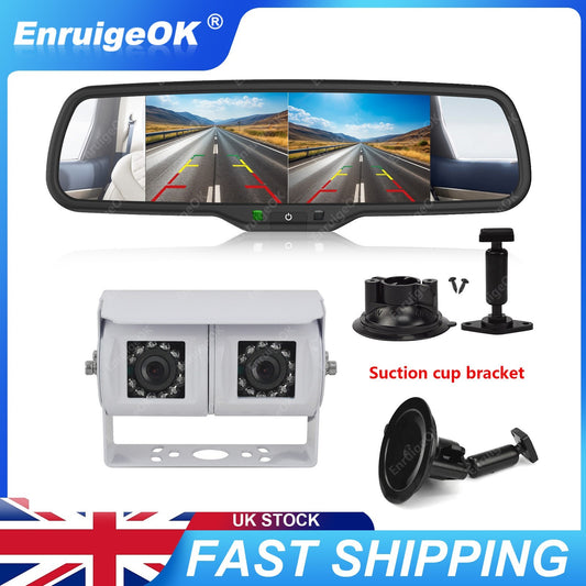 Dual Lens Reversing Camera & Split Screen Mirror Monitor Kit for Commercial Van0