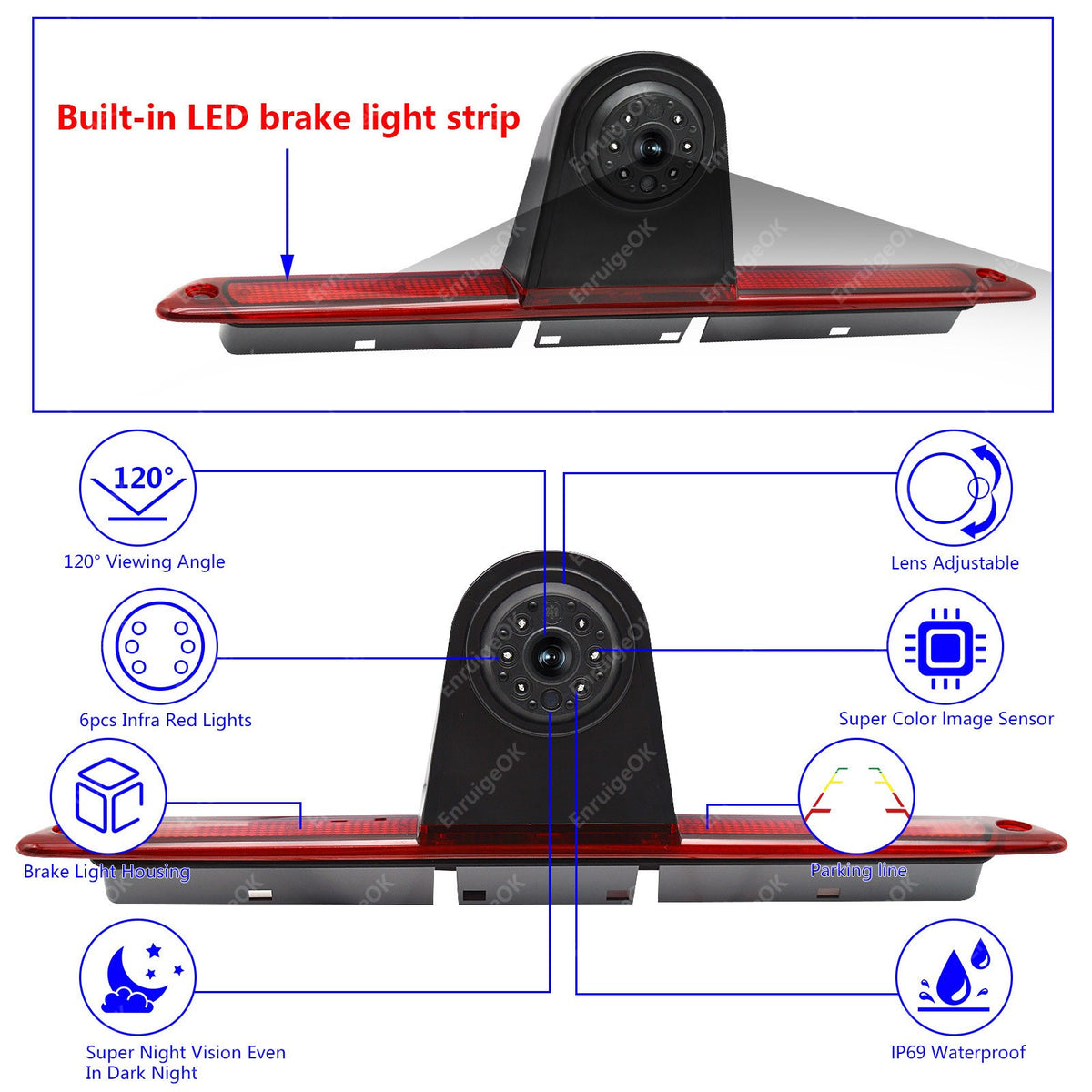 For Mercedes Sprinter VW Crafter Rear Brake Light Camera & 6.86" Split Screen4