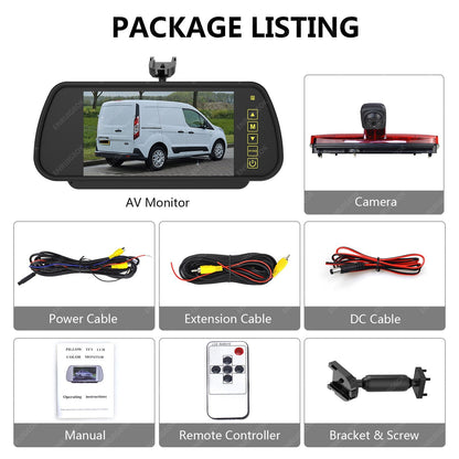 Brake Light Rear View Backup Camera for Ford Transit Connect &7'' Mirror Monitor22