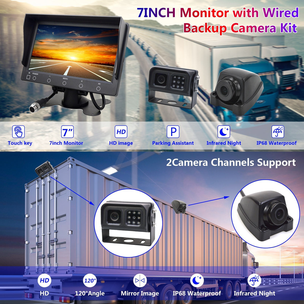 7'' Backup Camera System With Monitor Kit Back Parking Night Vision For Truck RV1