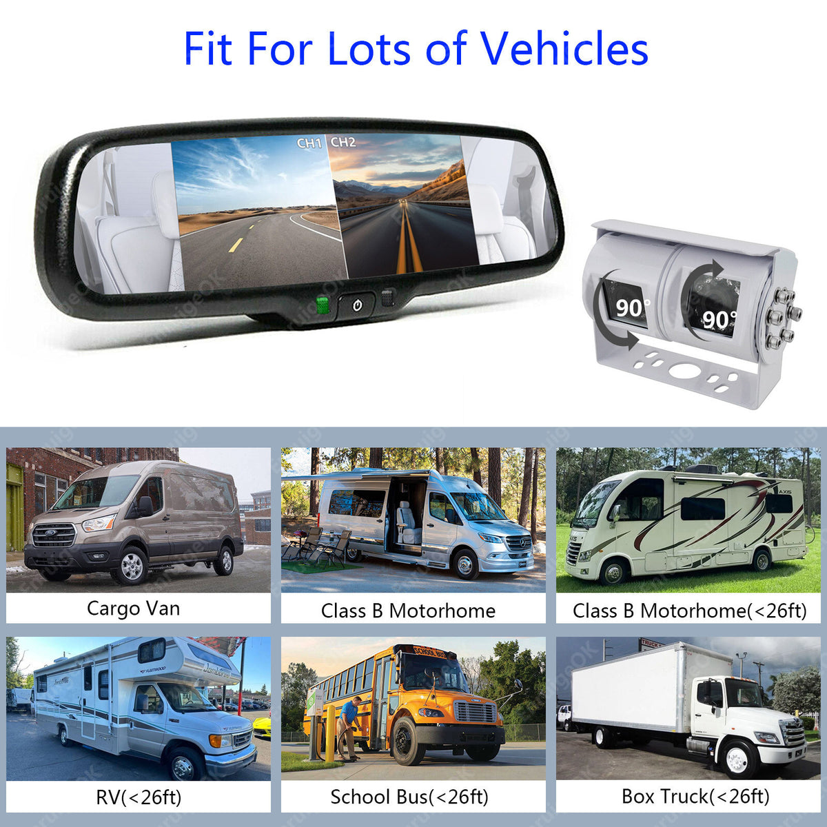 Dual Lens Reversing Camera & Split Screen Mirror Monitor Kit for Commercial Van3