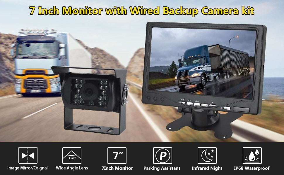 7" Monitor Reversing Backup HD Camera Parking Rear View System For RV Truck Bus1