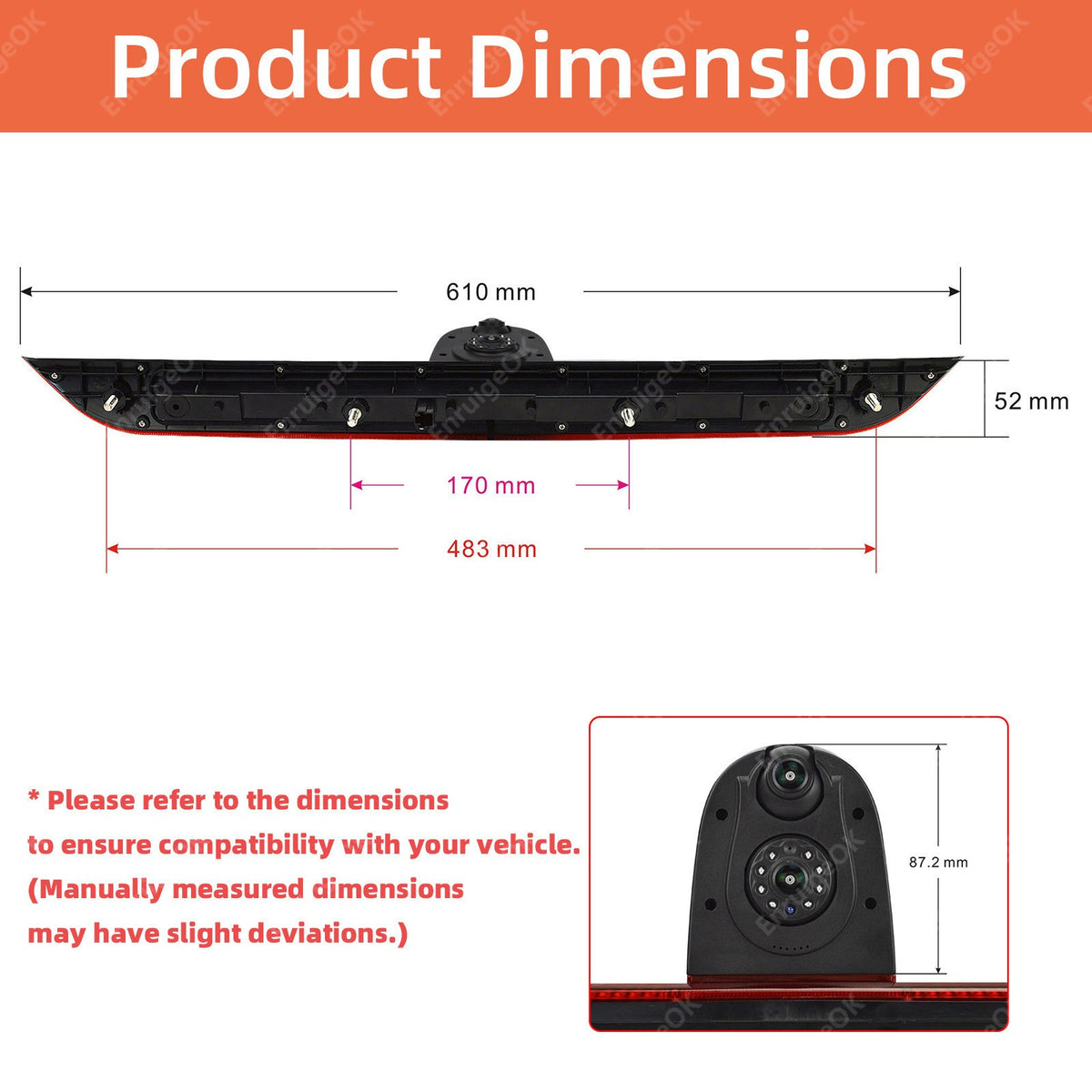 Dual Brake Light Reversing Camera for Maxus Deliver 9 & 6.86" DVR Split Monitor4