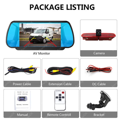 Fiat Doblo Vauxhall Combo Brake Light Reversing Camera & 7" Mirror Monitor Kit6