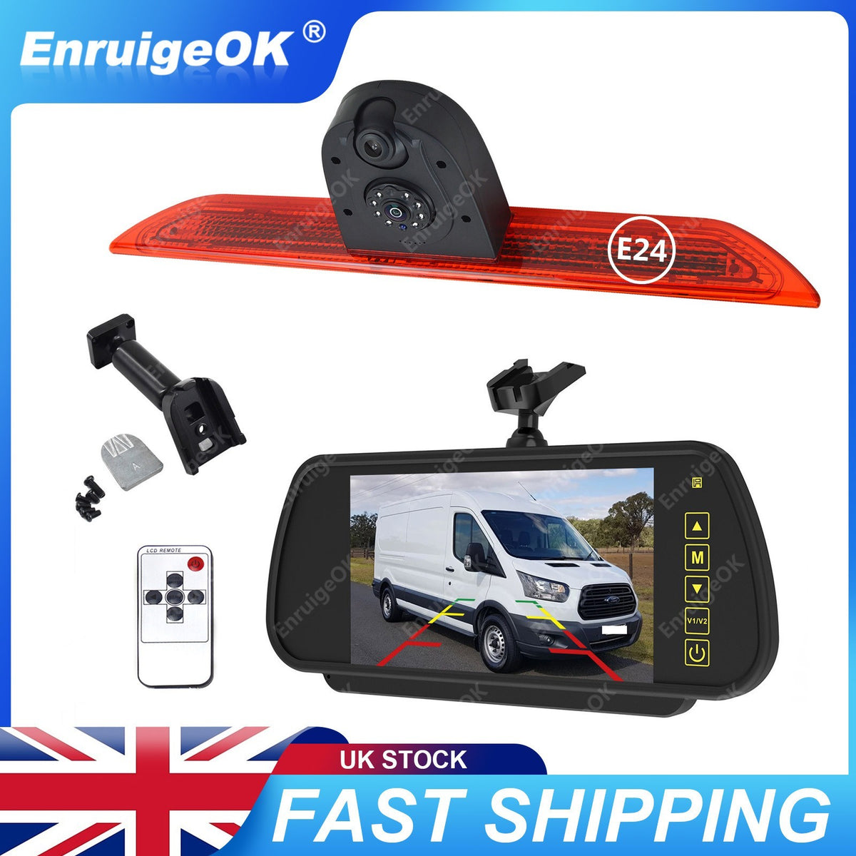 7" Mirror Monitor & Dual Rear Brake Light Reversing Camera for Ford Transit Van0
