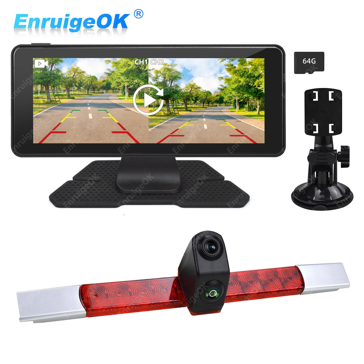 Dual Lens Brake Light Reversing Camera & 6.86" DVR Split Monitor Kit for Vans0
