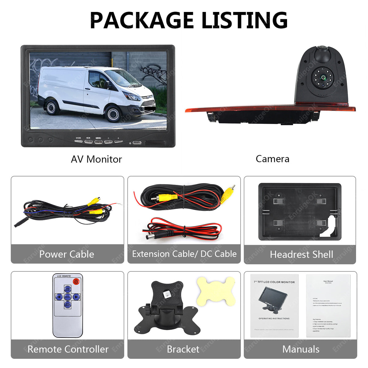 Dual Brake Light Reversing Camera For Ford Transit Custom Van &7" Monitor Kit23
