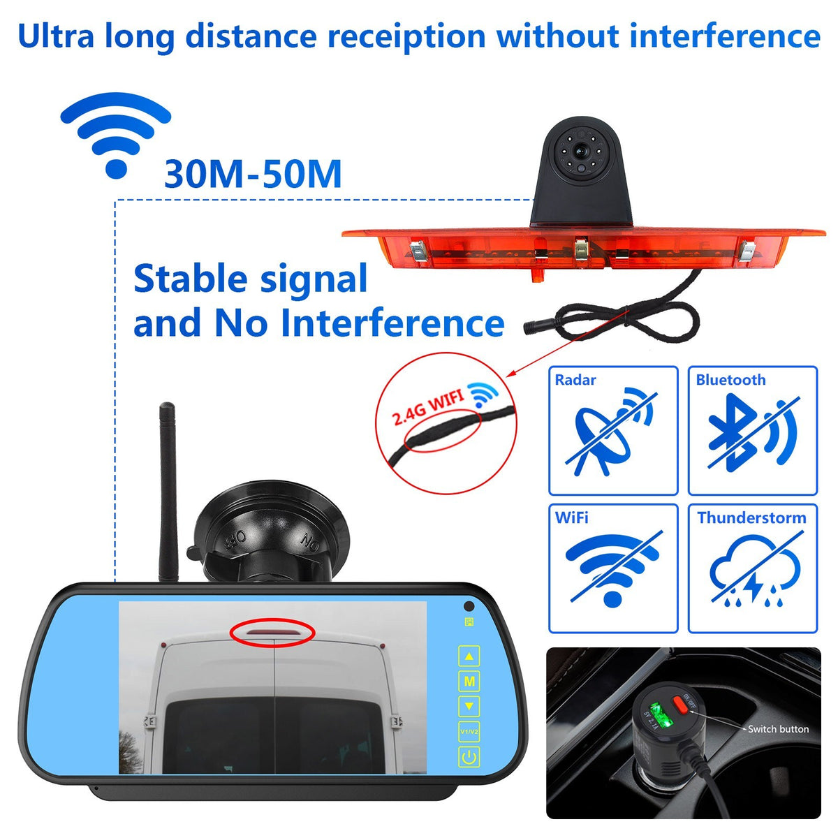 Ford Transit 350 MK8 Wireless Rear Brake Light Reversing Camera & 7" Monitor kit8