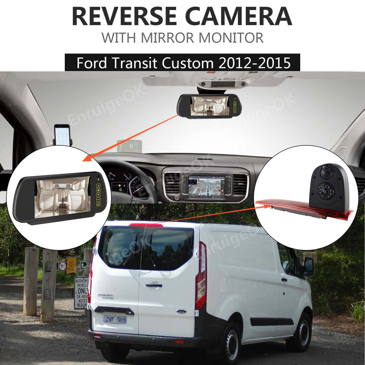 3rd Brake Light Backup Camera for Ford Transit Custom Van + 7'' Mirror Monitor2