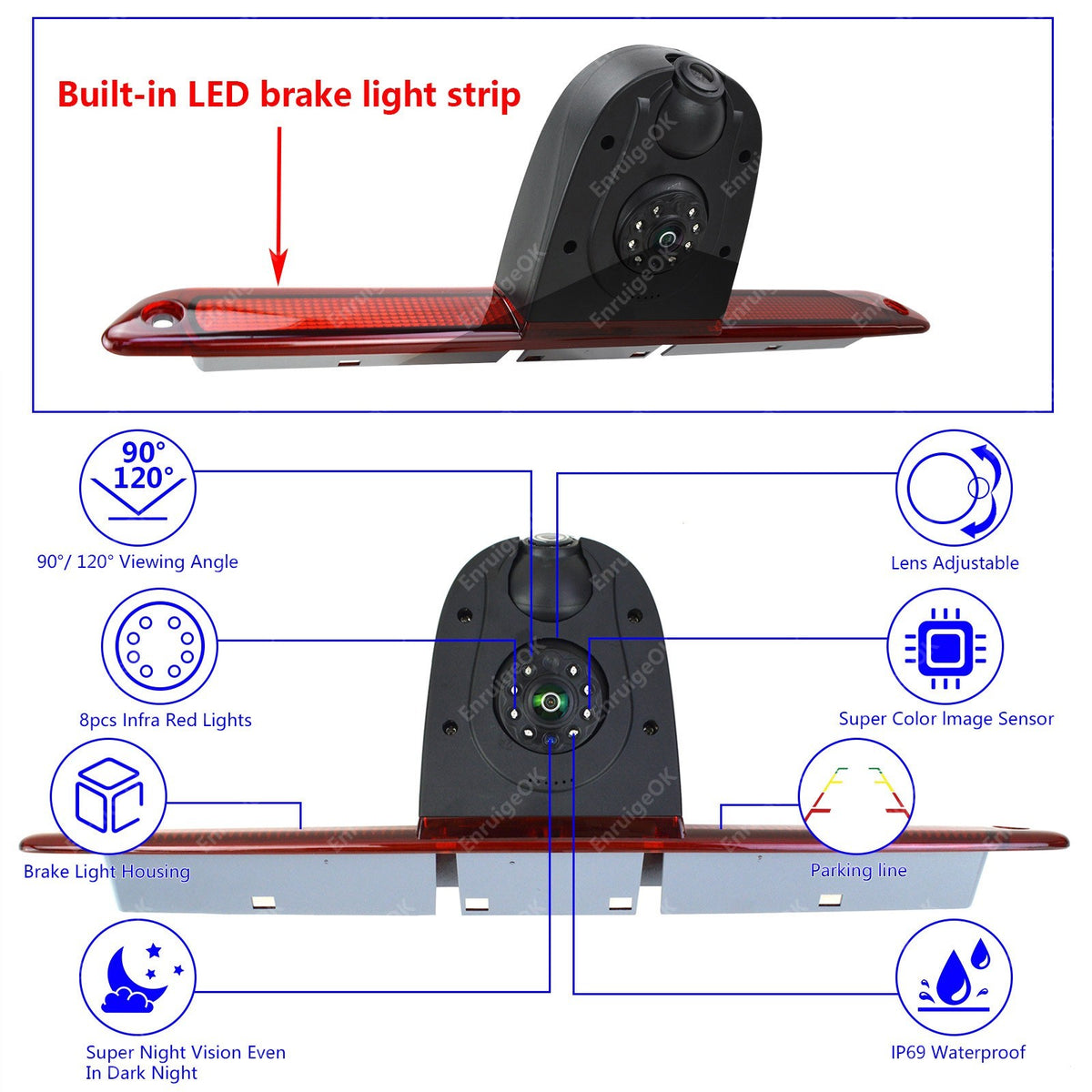 For Mercedes-Benz Sprinter Dual Lens Brake Light Reverse Camera + 7" Monitor Kit4