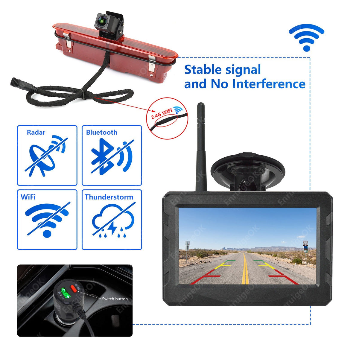 For Fiat Doblo II Opel Combo D Wireless Brake Light Reverse Camera +4.3" Monitor3