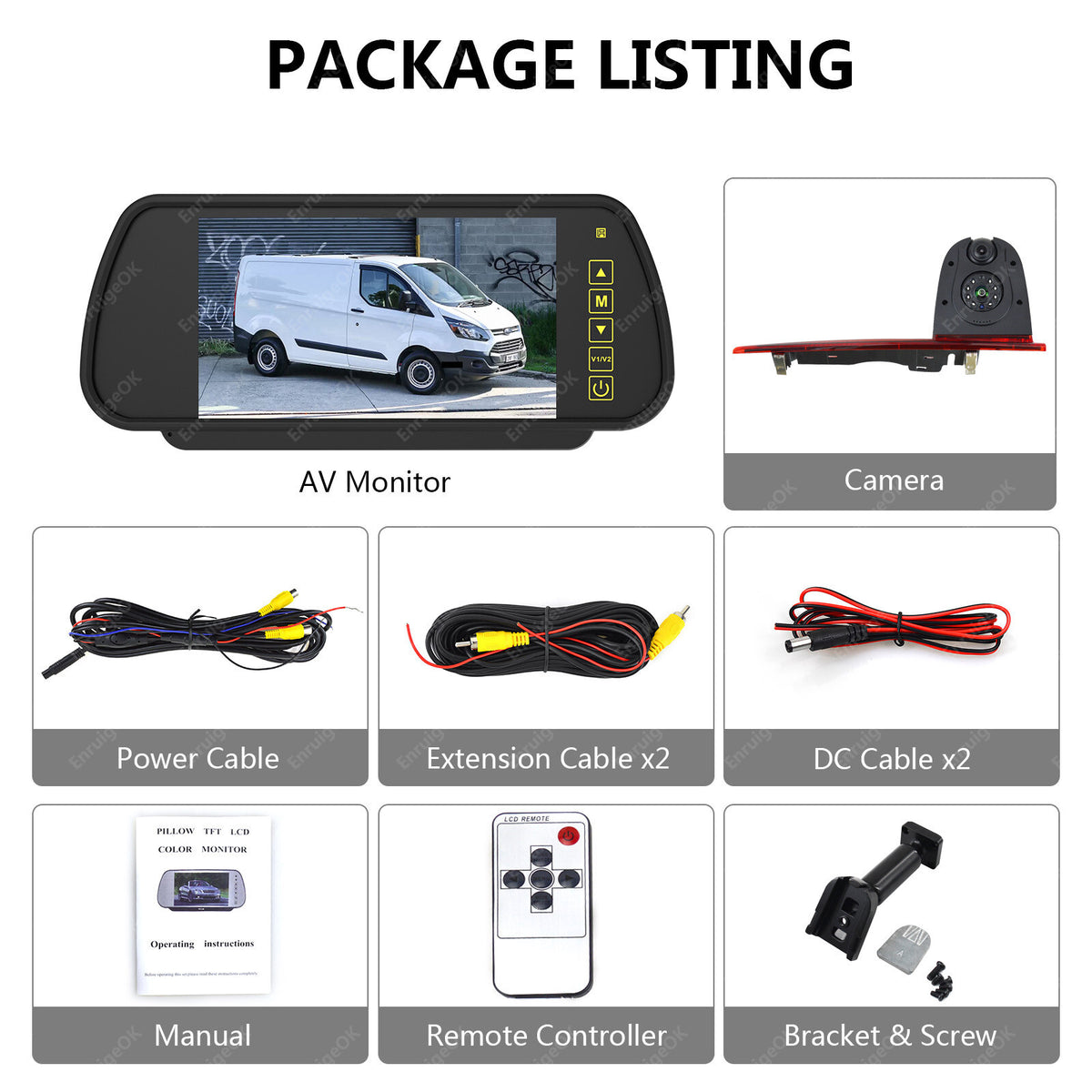 Rear Brake Light Reversing Camera For Ford Transit Custom  2012-2015 &7" Monitor22