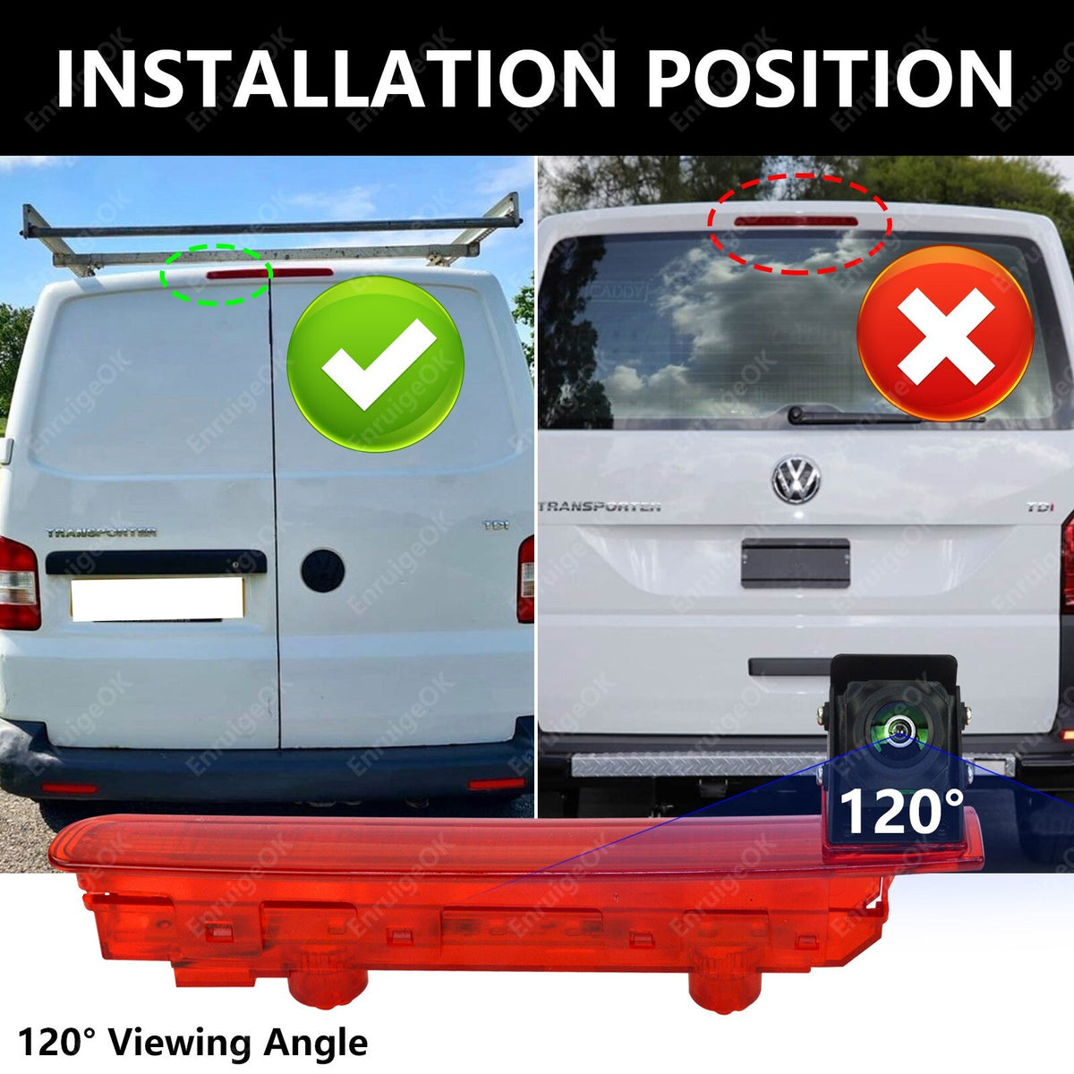For Volkswagen Transporter T5 T6 Van Brake Light Rear View Reversing Camera Kit3