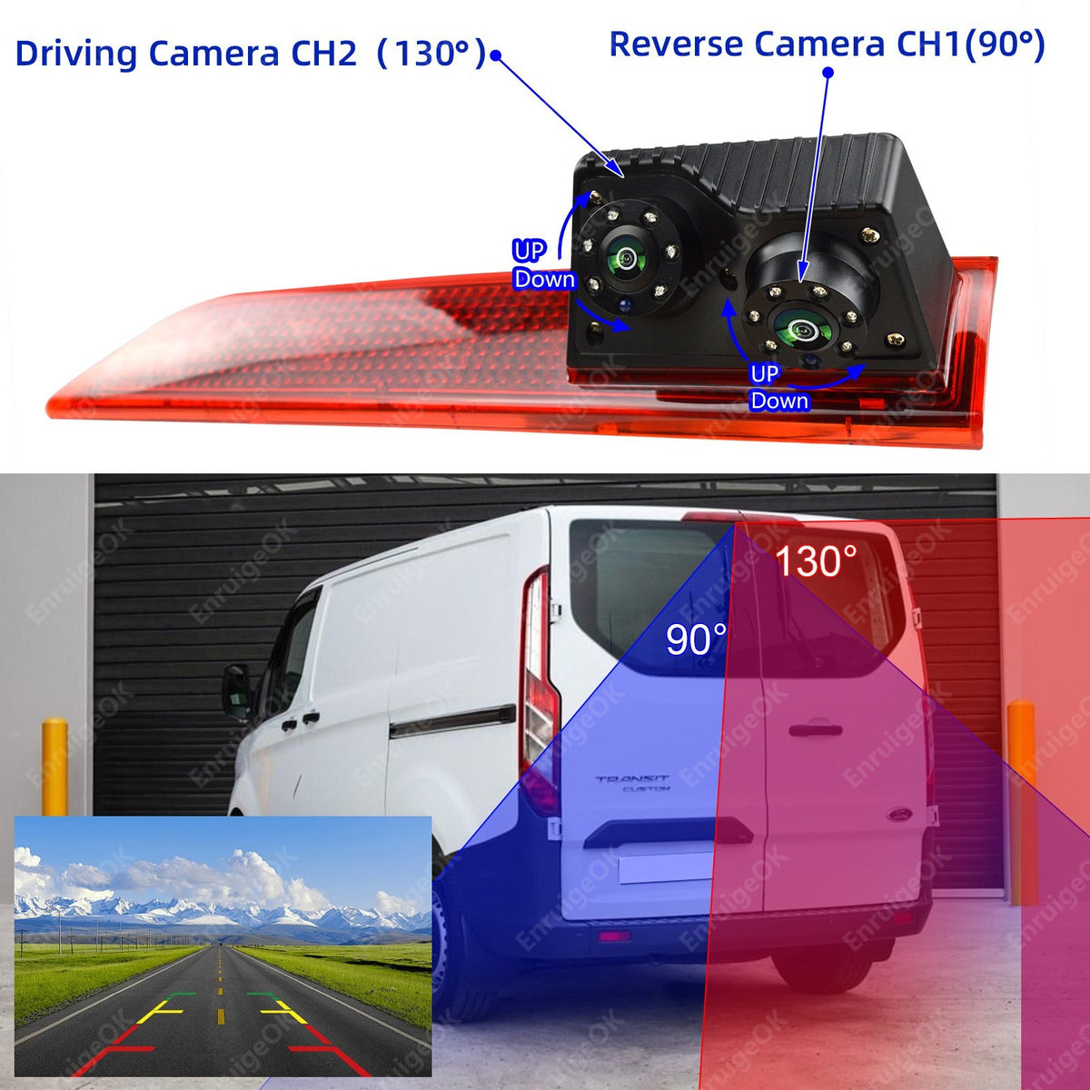 Rear Brake light Reverse Camera for Ford Transit Custom 2016-Present Barn Doors7