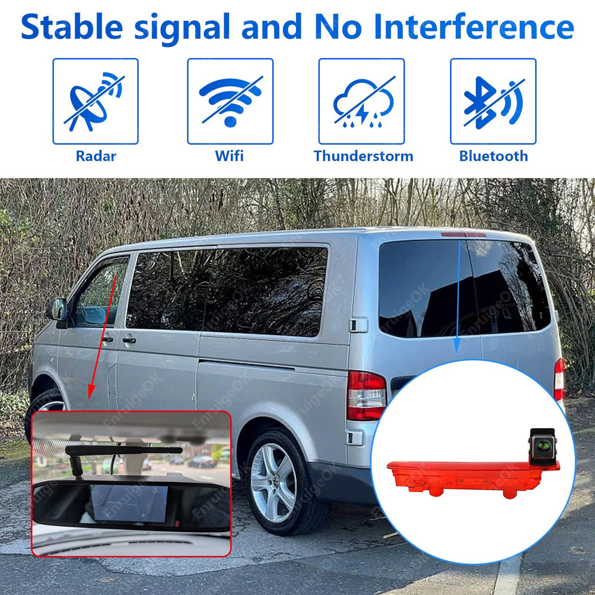 Wireless Reverse Camera For VW Transporter T5 T5.1 Barn Doors Brake Light Fit3