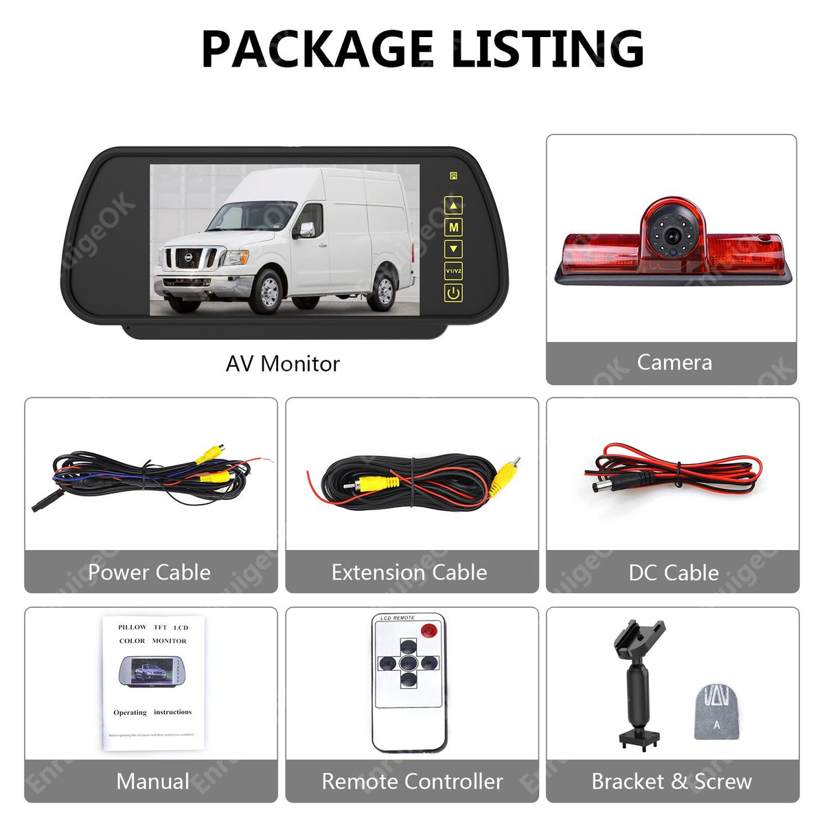 7" Monitor Brake Light Rear View Backup Camera For Nissan NV 1500 2500 35007