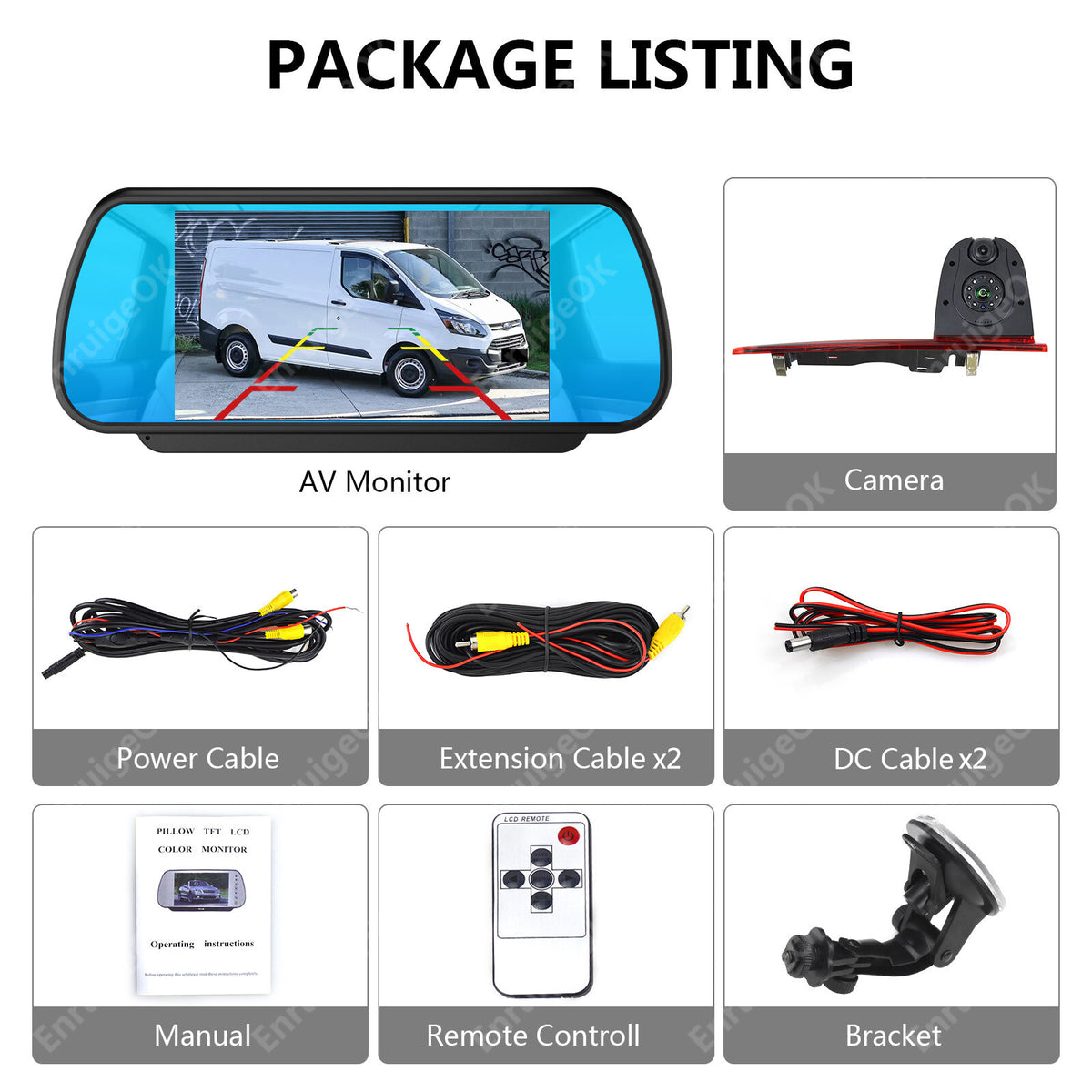 7" Monitor Dual Brake Light IR Rear View Reverse Camera For Ford Transit Custom10