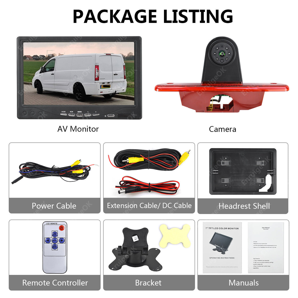 Rear Brake Light Reversing Camera For Citroen Dispatch Van 2007-2016 &7" Monitor5