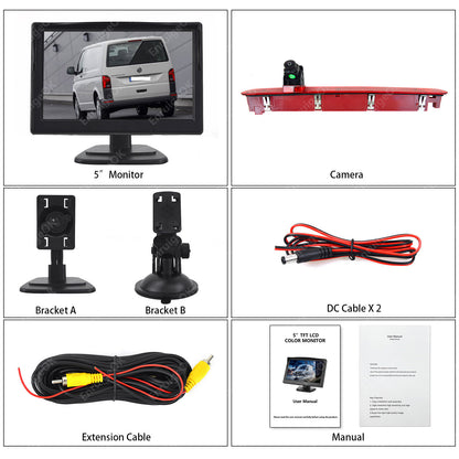 Reverse Camera for VW T6 Transporter Van Tailgate Brake Light & 5" Monitor Kit8