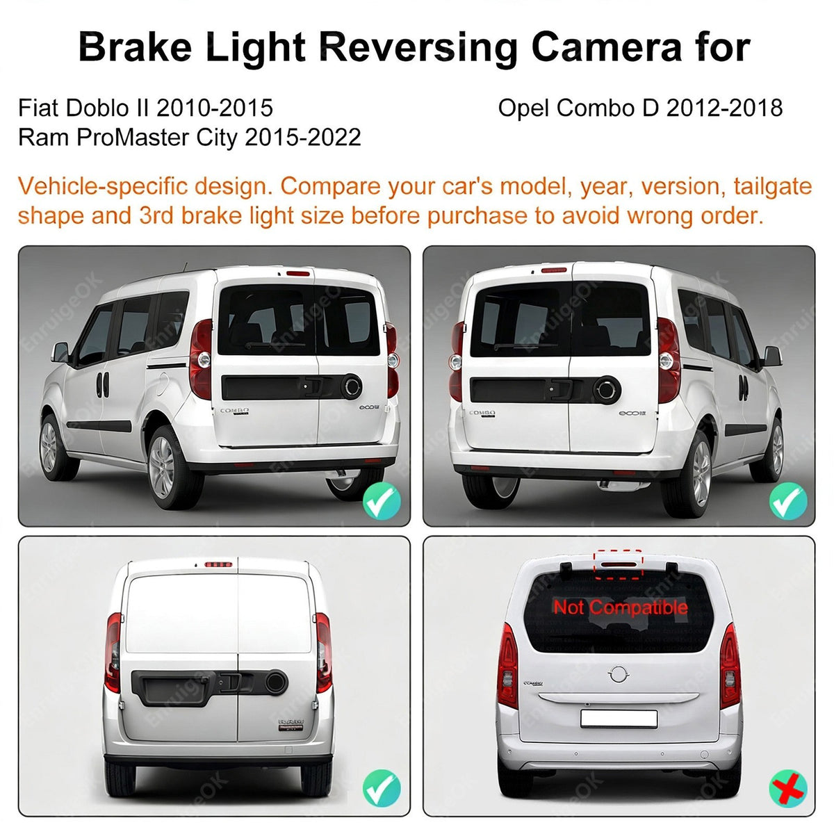 For Fiat Doblo II Opel Combo D Wireless Brake Light Reverse Camera +4.3" Monitor8