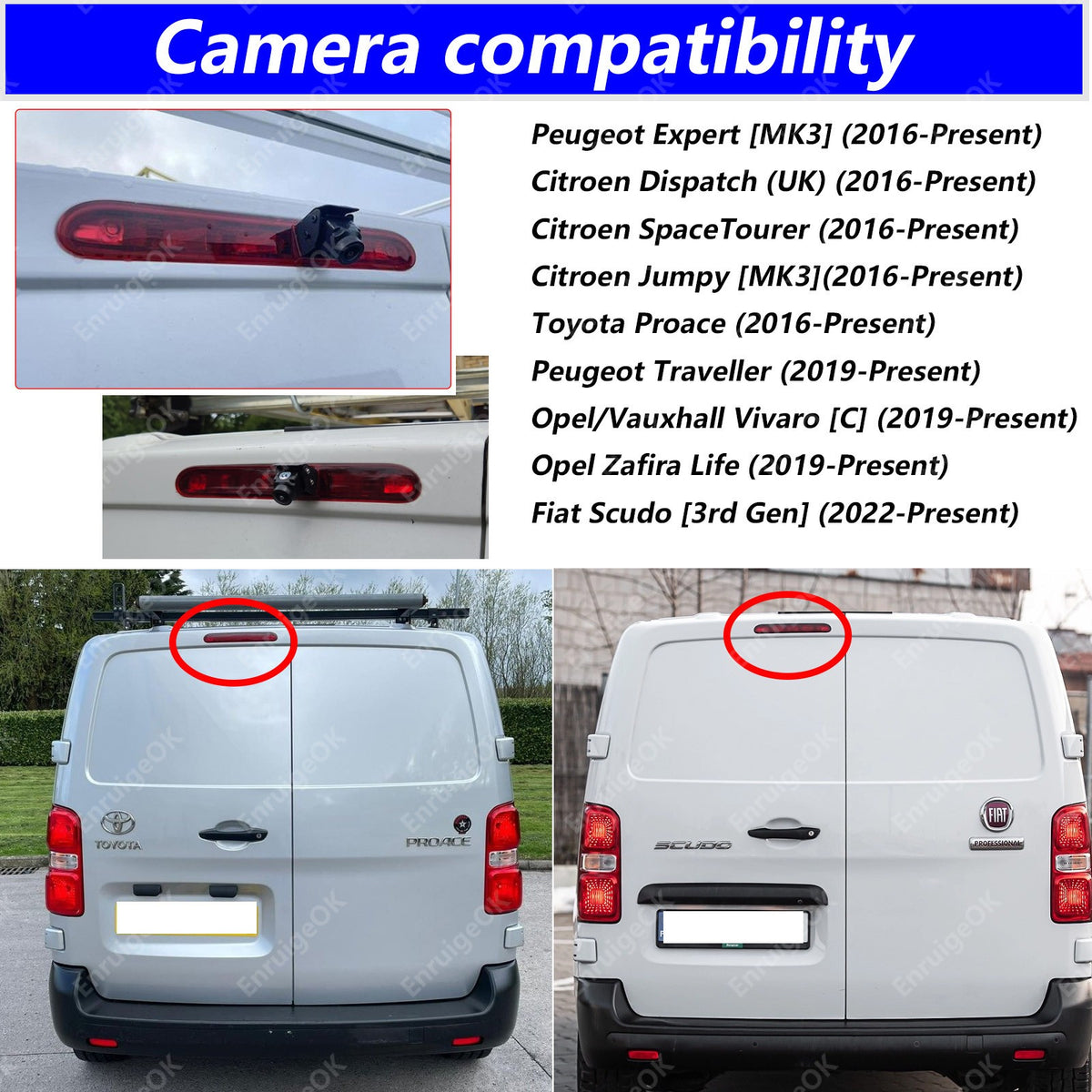 Peugeot Expert Rear Brake Light Reversing Camera &6.86" Split Screen Monitor Kit2