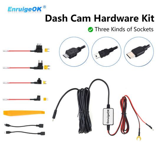 Universal Dash Cam Hardwire Kit 12V-24V to 5V  Mini USB Cable Fuse for Car DVR0