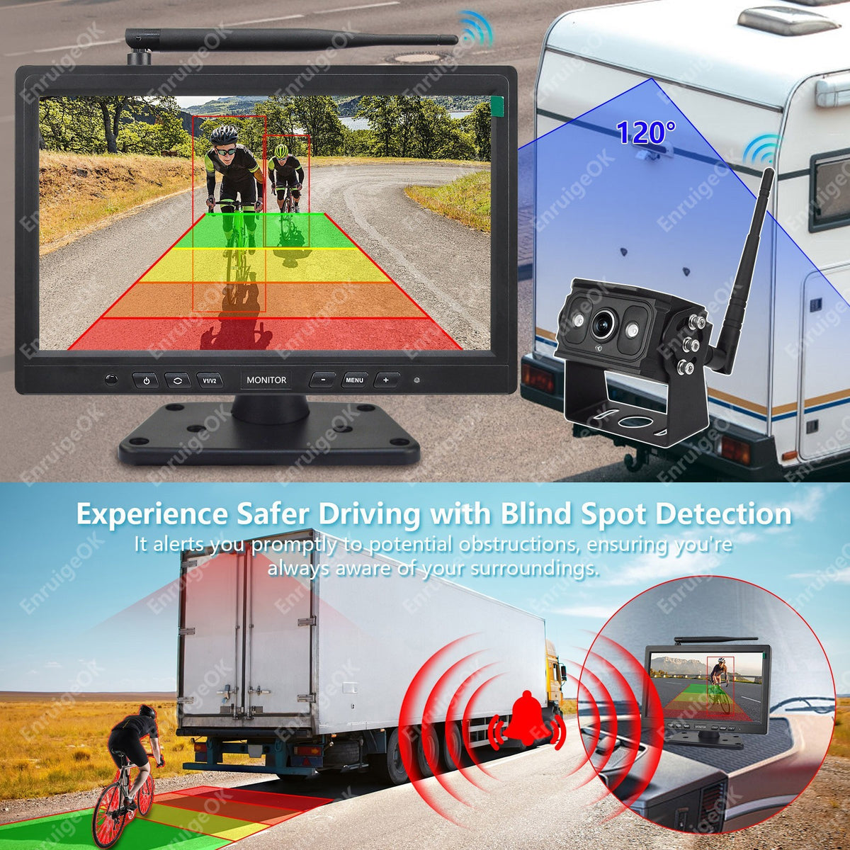 Wireless 10.1" DVR Monitor Split Screen 1080P Rear View Camera BSD For Truck/Bus2