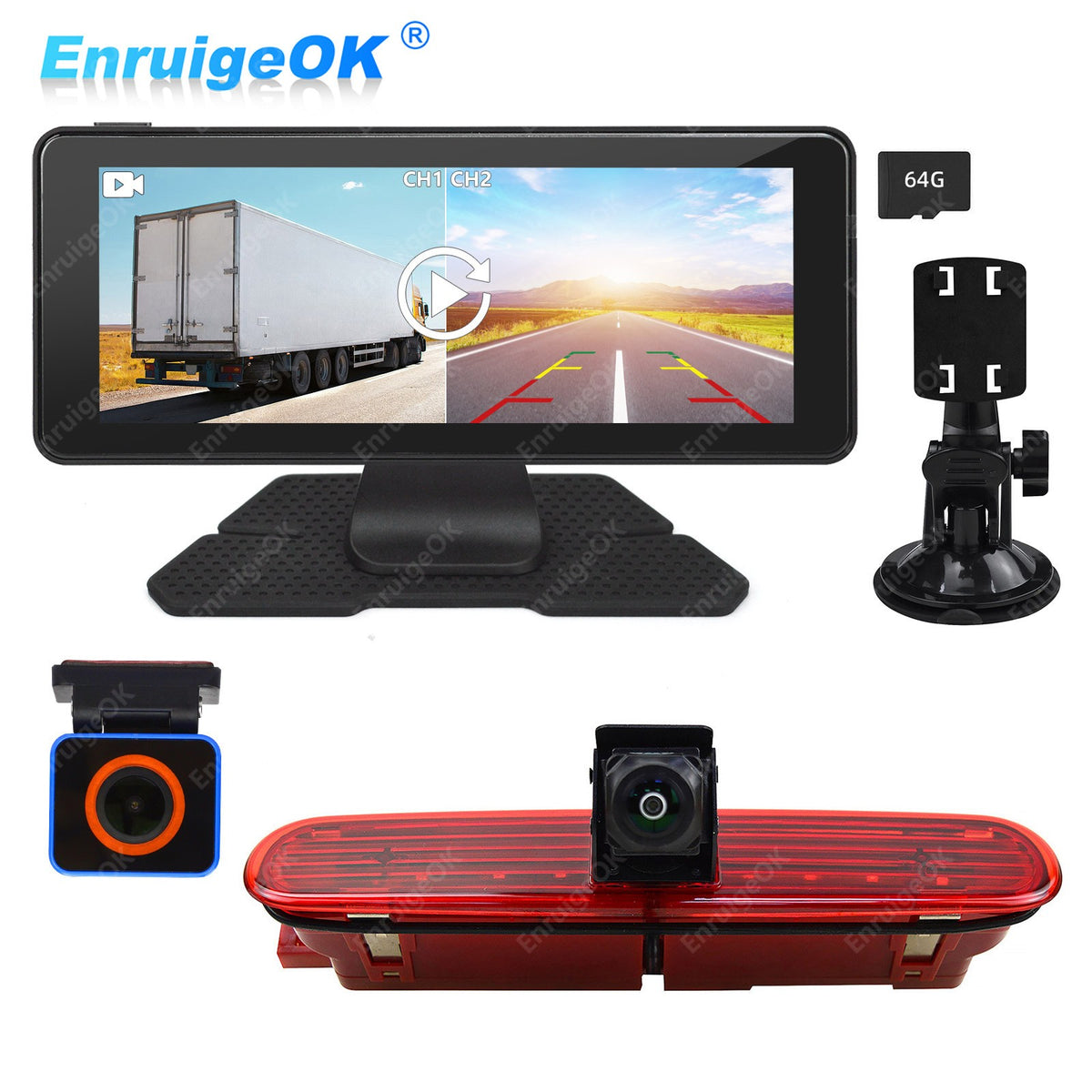Brake Light Reversing Camera for Fiat Doblo Vauxhall Combo & 6.86" Split Monitor0