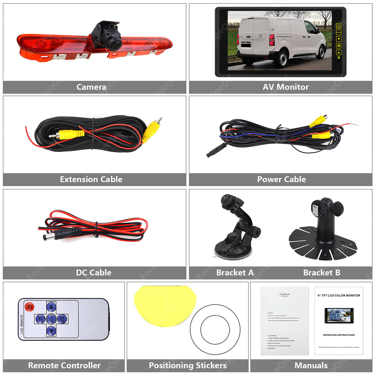 9" Monitor Rear Brake Light Reversing Camera for Peugeot Expert Citroen Dispatch20