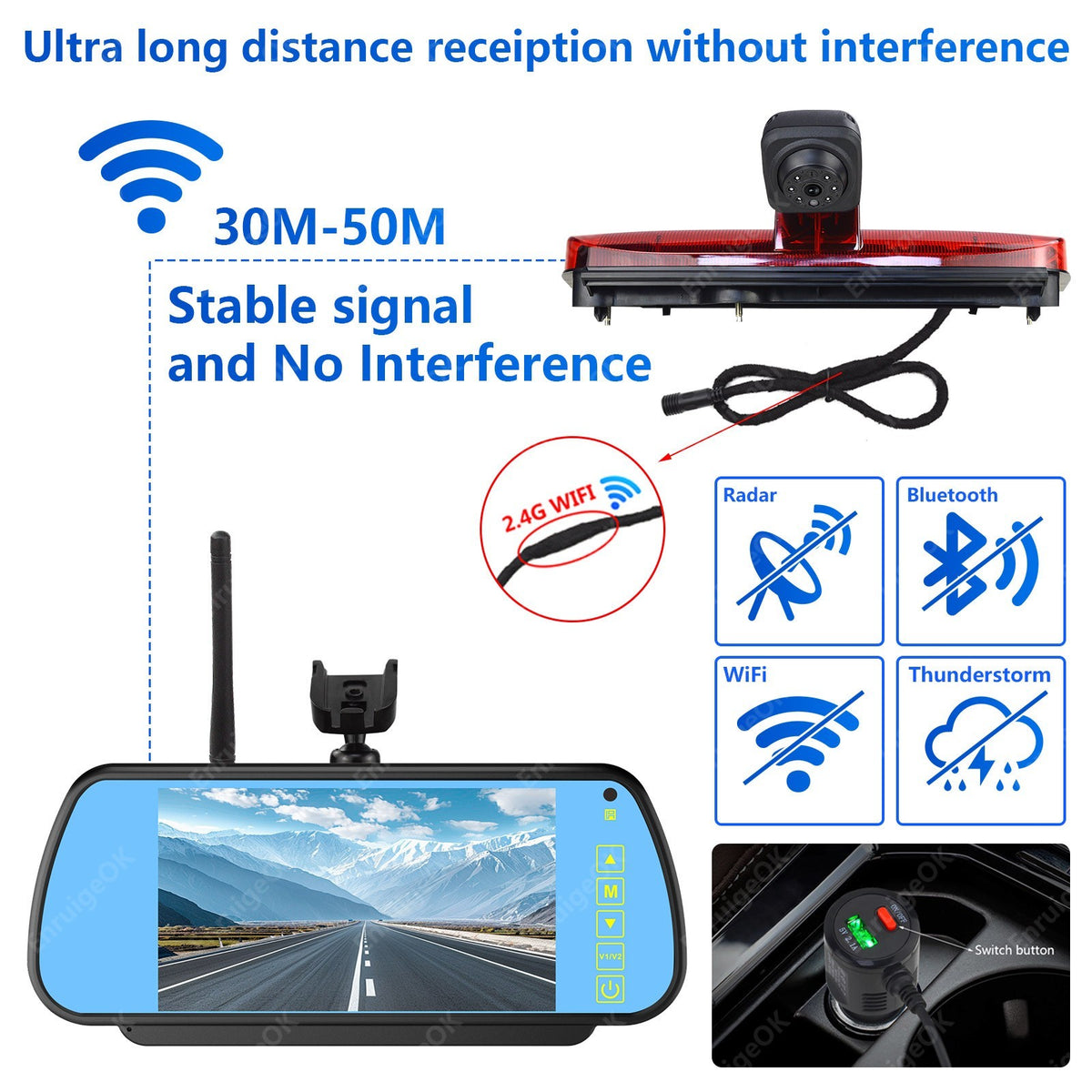 Wireless Brake Light Backup Camera for Ford Transit Connect & 7'' Mirror Monitor3