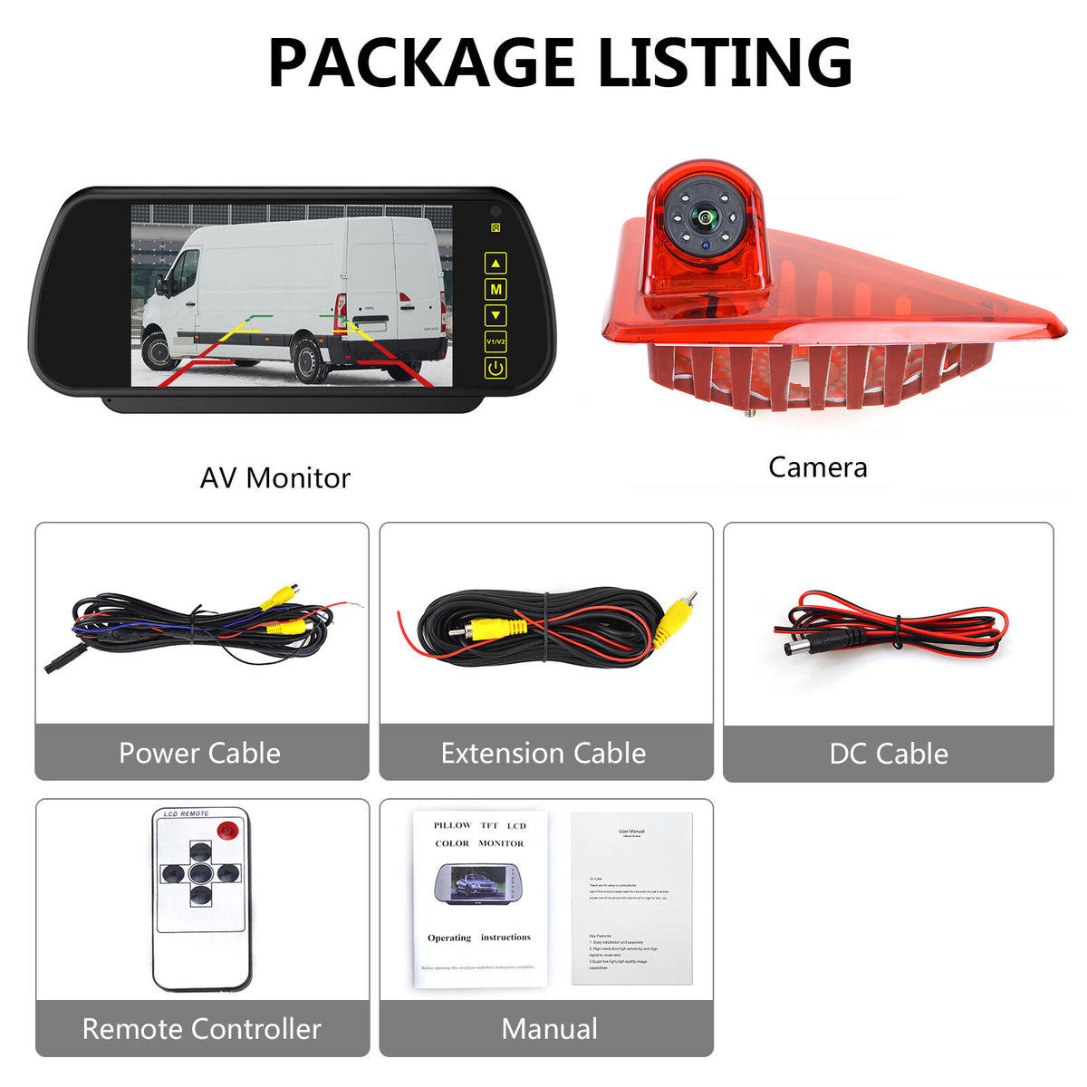 7" Monitor &Rear Brake Light Rear View Camera For Vauxhall Nissan Renault Master5