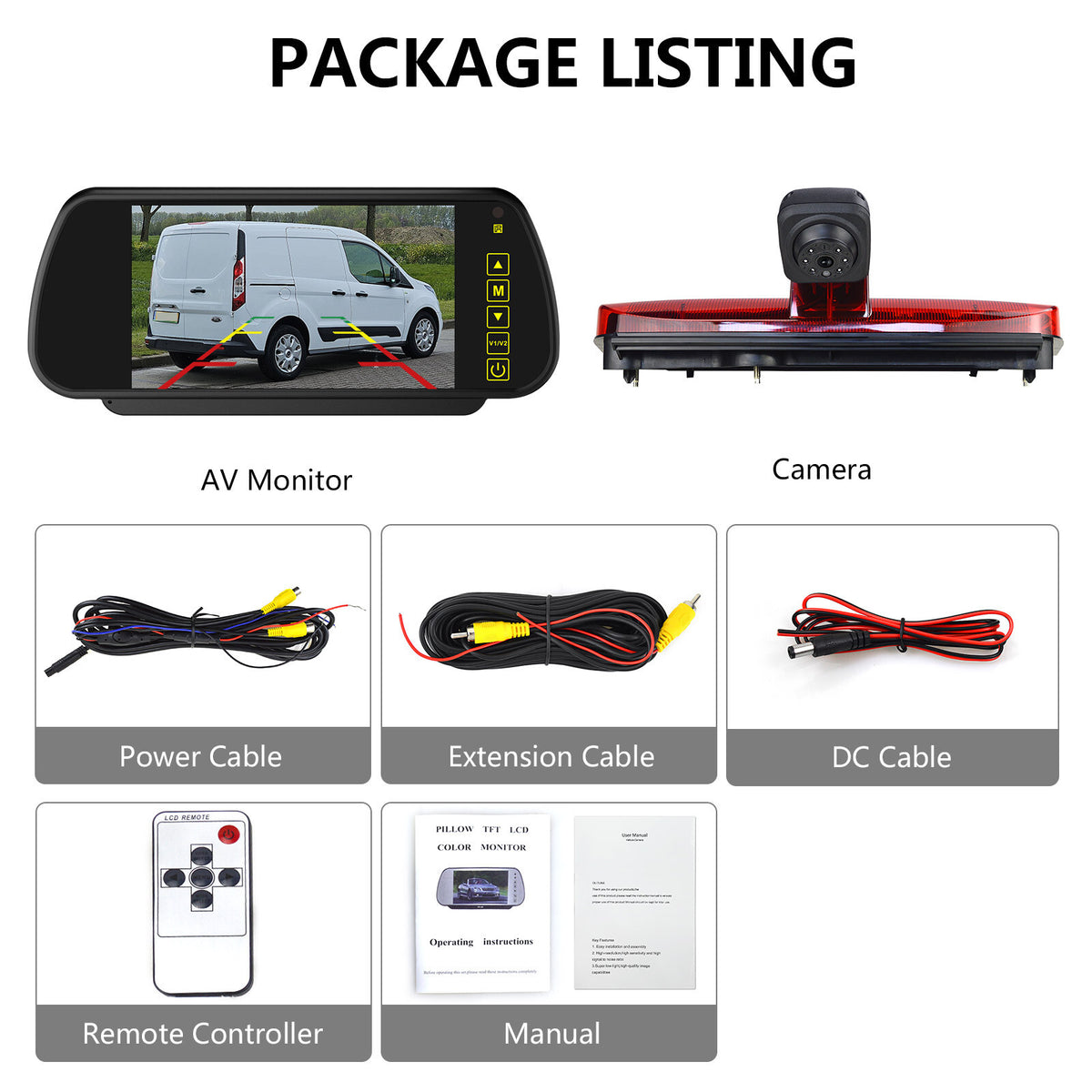 Brake Light Reverse Camera For Ford Transit Connect Van + 7" Mirror Monitor Kit20