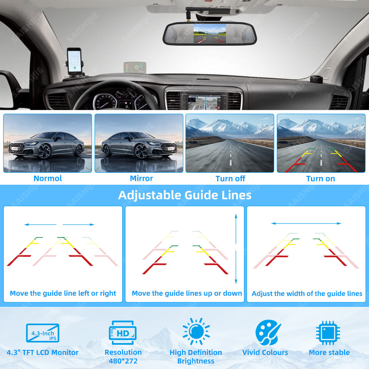 Wireless Brake Light Reversing Camera for Mercedes Benz Citan & 4.3" Monitor Kit4