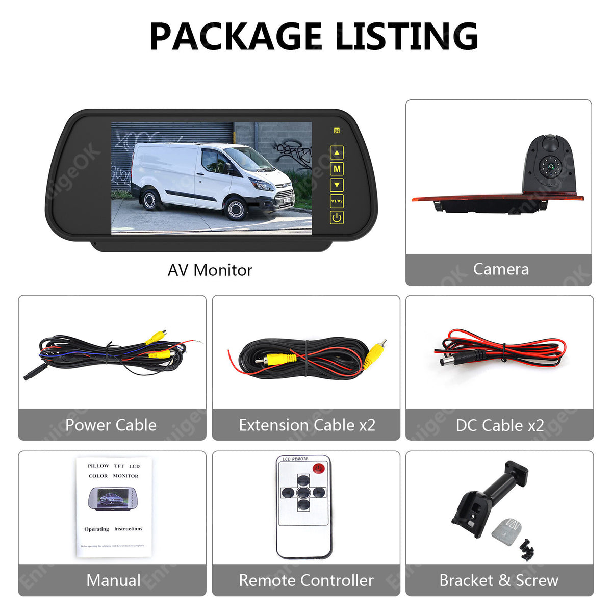 7" Monitor Door Brake Light IR Rear View Reverse Camera For Ford Transit Custom22