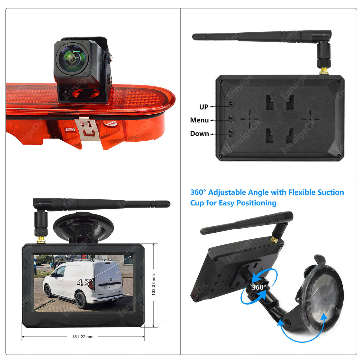 For Mercedes Benz Citan Wireless Brake Light Reversing Camera & 4.3" Monitor Kit11