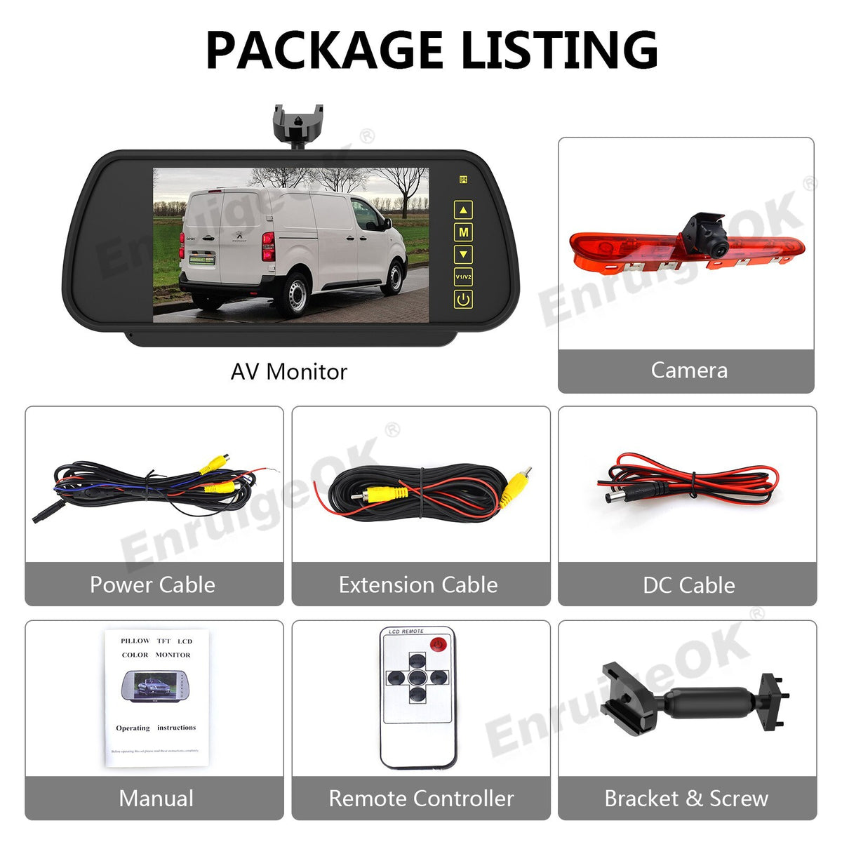 7" Monitor Rear Brake Light Reversing Camera for Peugeot Expert Toyota ProAce6