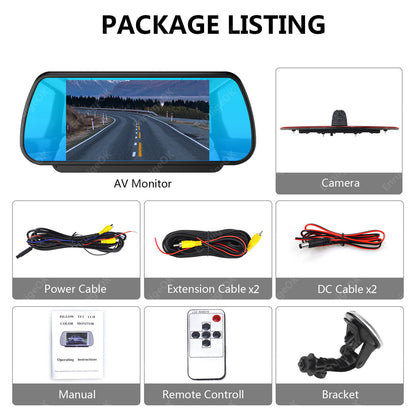 7" Mirror Monitor &Dual Lens Rear Brake Light Reverse Camera for Maxus Deliver 915