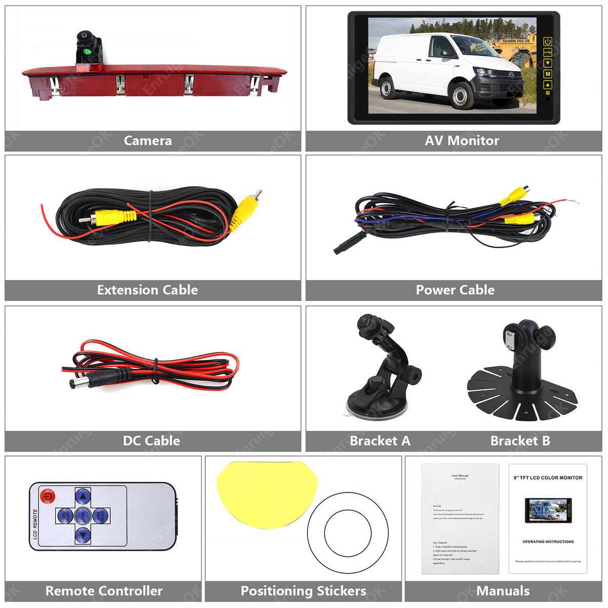 VW Transporter T6 Brake Light Reversing Camera Tailgate Version and 9" Monitor Kit