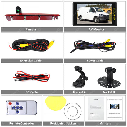 VW Transporter T6 Brake Light Reversing Camera Tailgate Version and 9" Monitor Kit