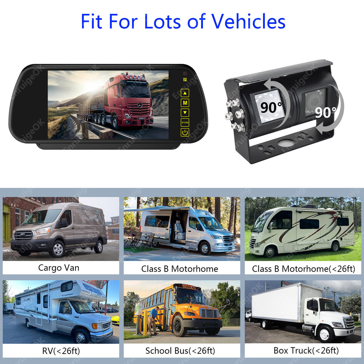 Dual Twin Reversing Camera with Rear View & Night Vision for Motorhome Van Kit3