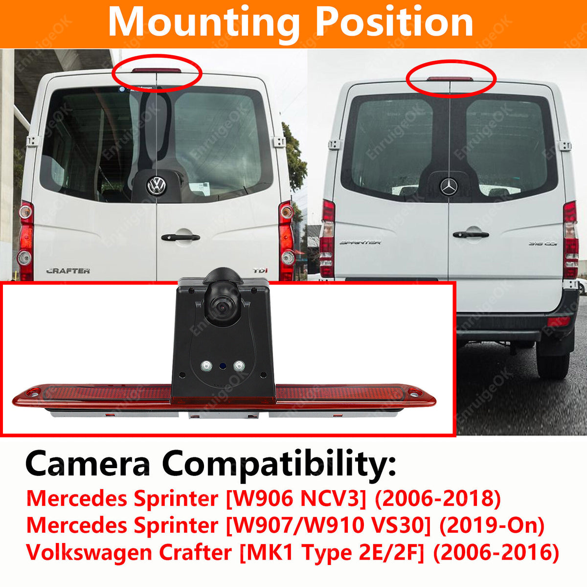 Reverse Camera For Mercedes Sprinter VW Crafter Brake Light Rear & 4.3" Monitor2