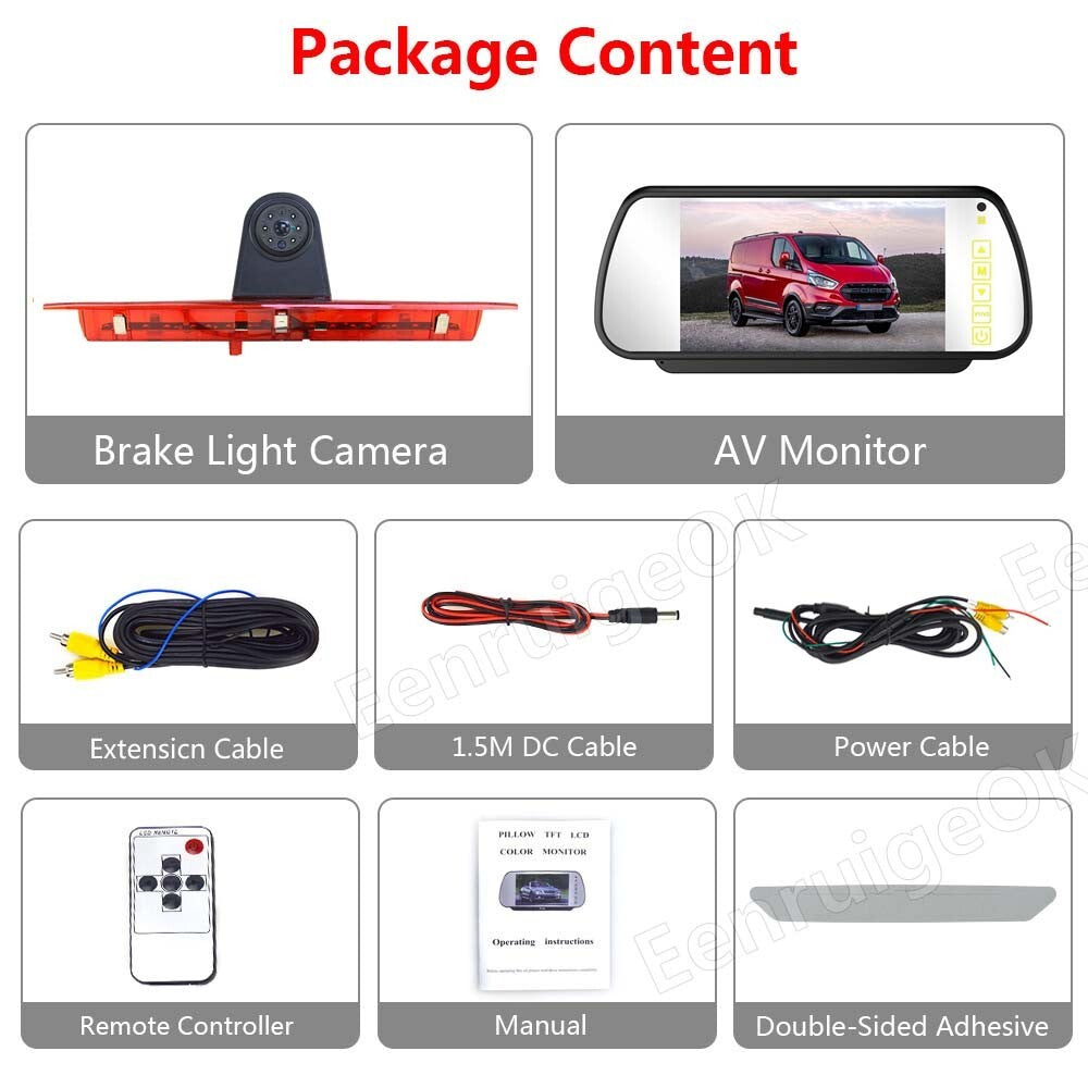 7'' Monitor Brake Light Rear View Backup Camera For Ford Transit Van AHD 1080P19