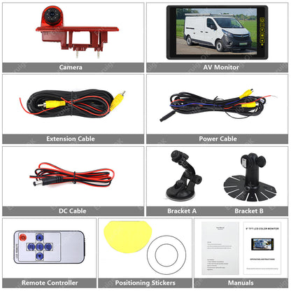 Brake Light Reversing Camera for Vauxhall Opel Vivaro Renault Trafic&9'' Monitor7