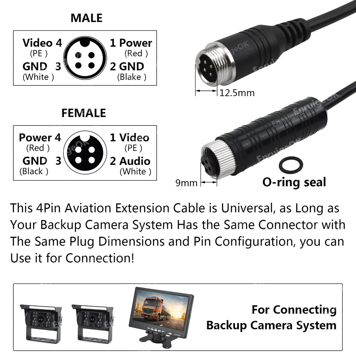 7" Monitor Reversing Backup HD Camera Parking Rear View System For RV Truck Bus8