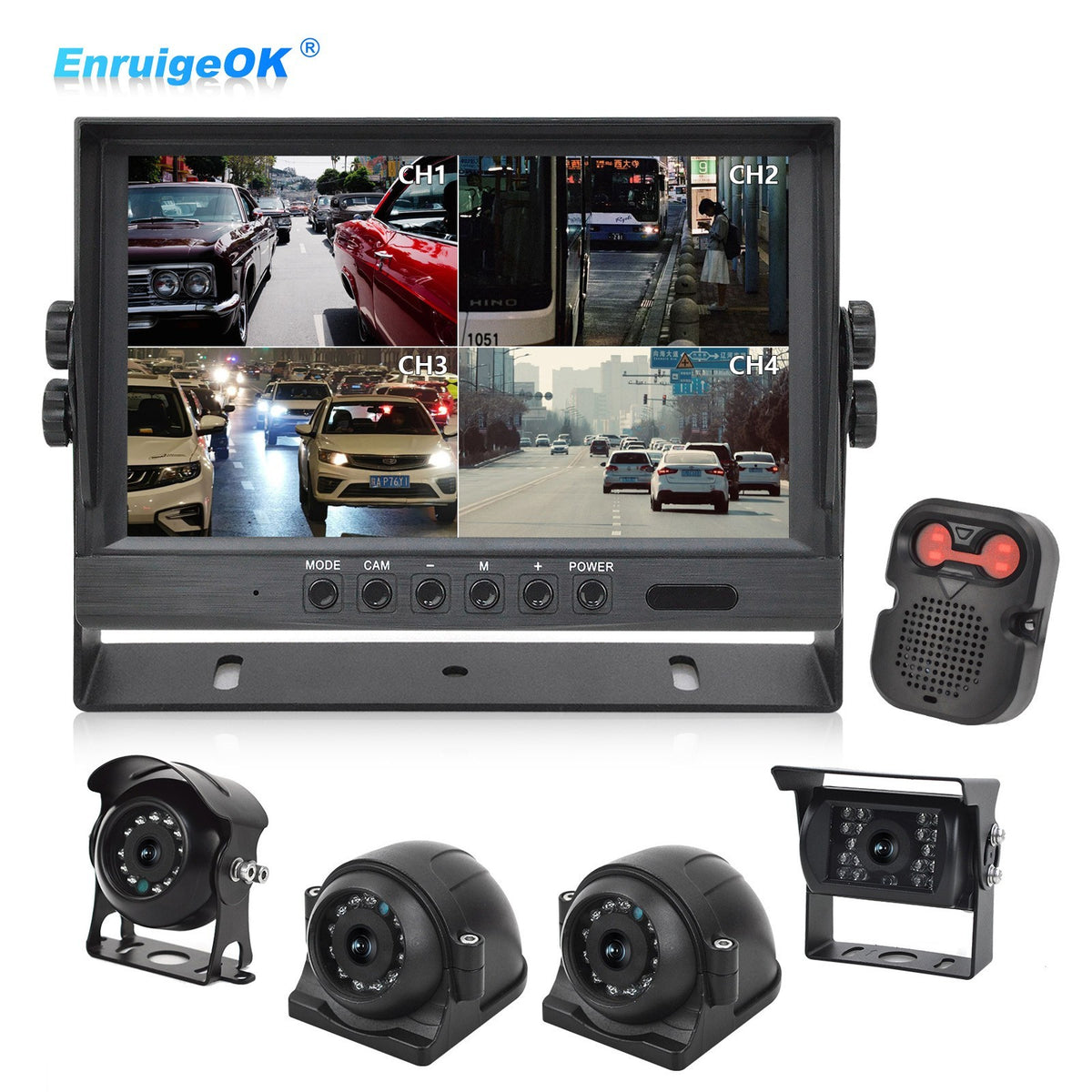 9'' DVR Quad Monitor with 4 AHD Cameras & BSD Blind Spot Radar for Truck/Bus0